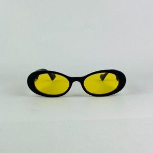 awesome black frame oval yellow lens sunglasses